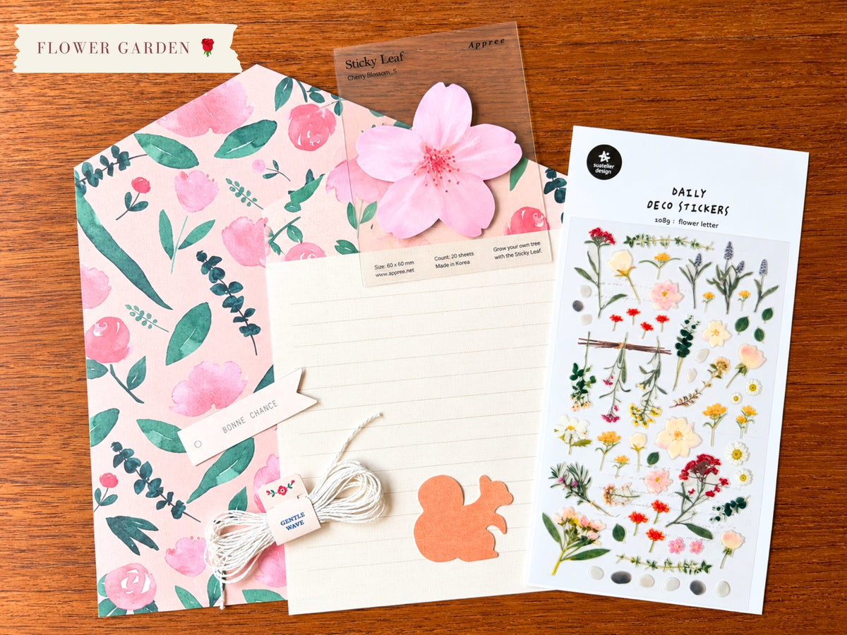 Korean Flower Stationery Bundle – Letter Set, Stickers & More