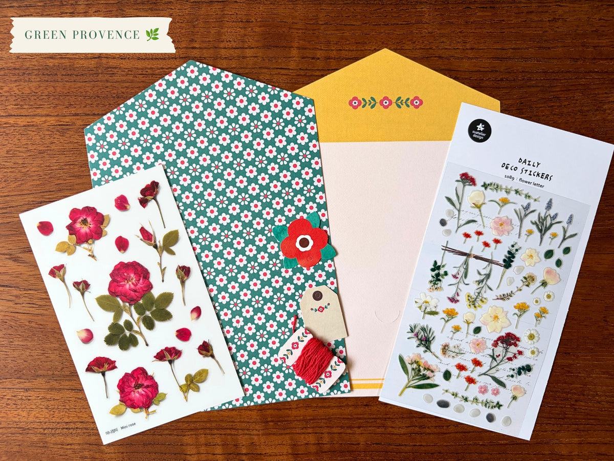 Korean Flower Stationery Bundle – Letter Set, Stickers & More