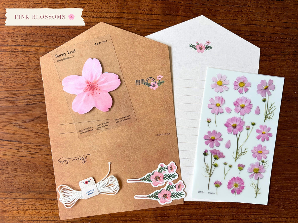 Korean Flower Stationery Bundle – Letter Set, Stickers & More