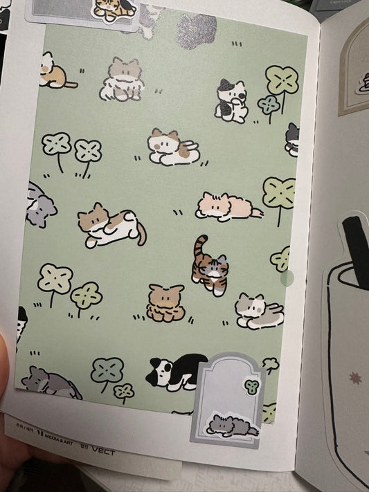 DingDong Cat Postcard - Shy Cat Four Leaf Clover