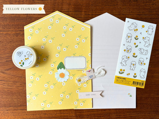 Korean Flower Stationery Bundle – Letter Set, Stickers & Washi